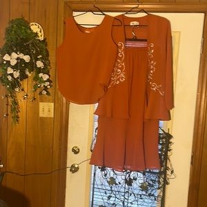 Beautiful 3 piece dresses outside. Size large. A Rusty look .